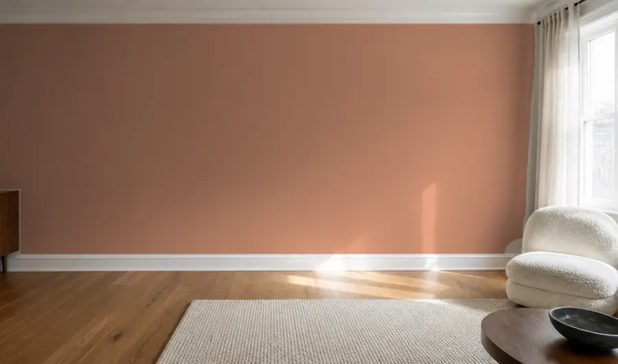 Living room with a restrained terracotta wall