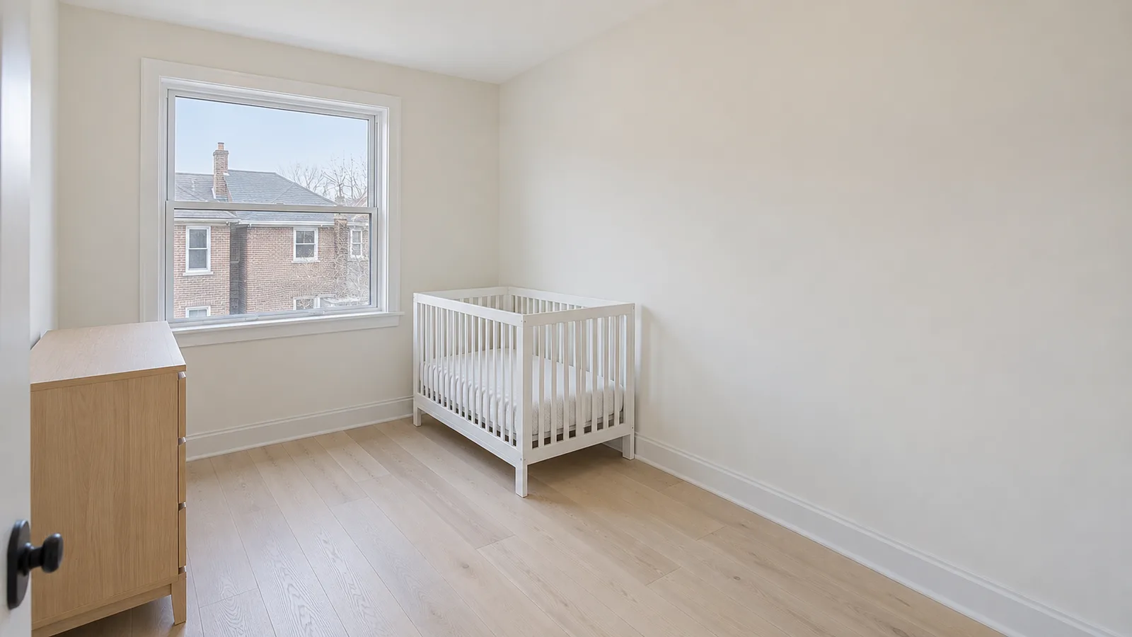 Nursery with a white crib