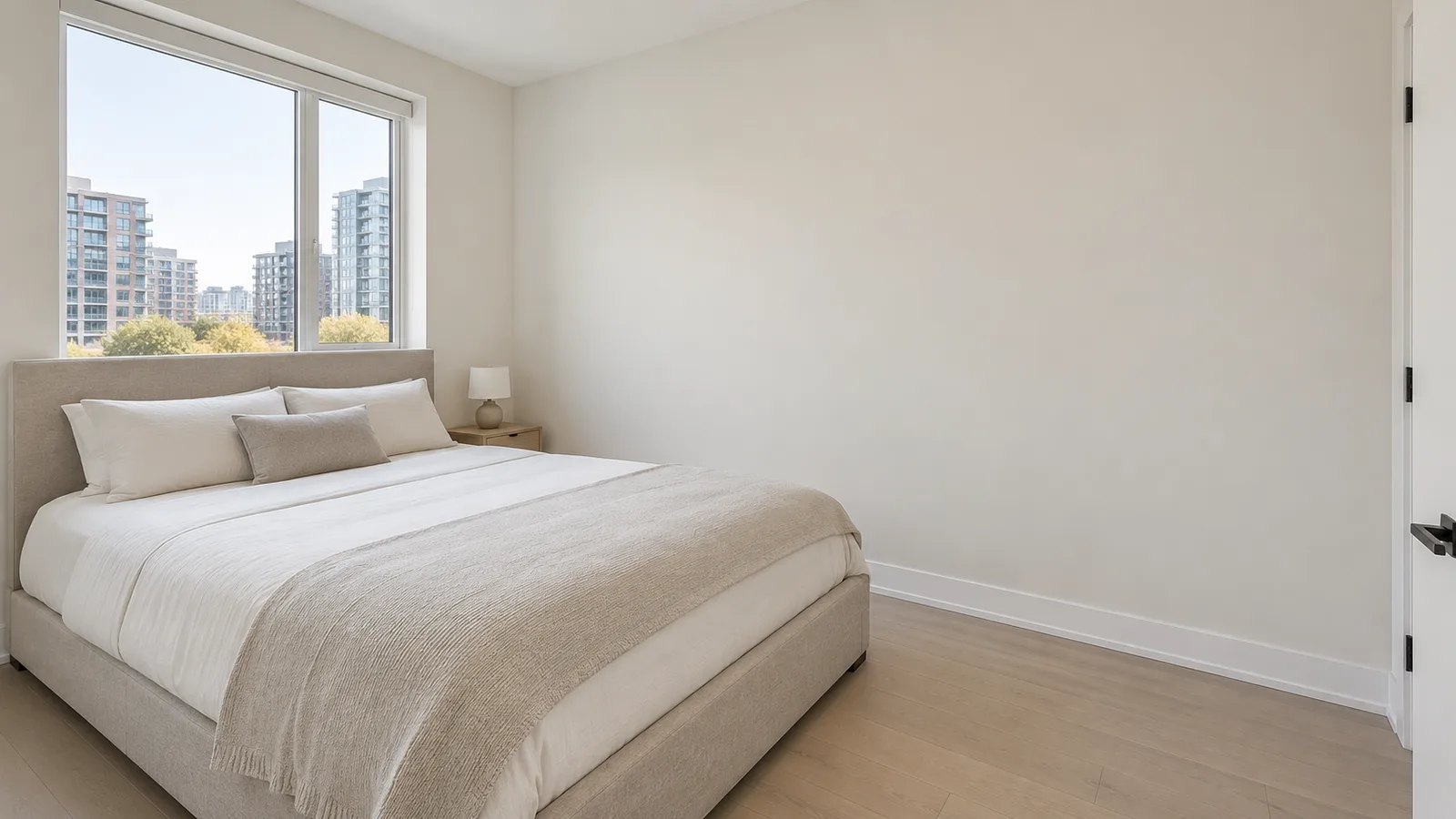 Primary bedroom with a city view